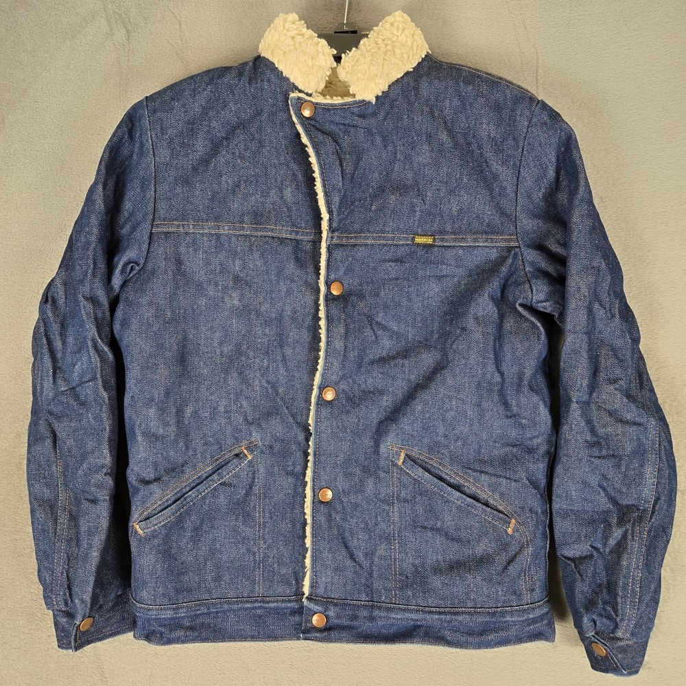 Maverick Ranch Coat Denim Jacket Men Small Blue Sherpa Lined Vintage USA Western